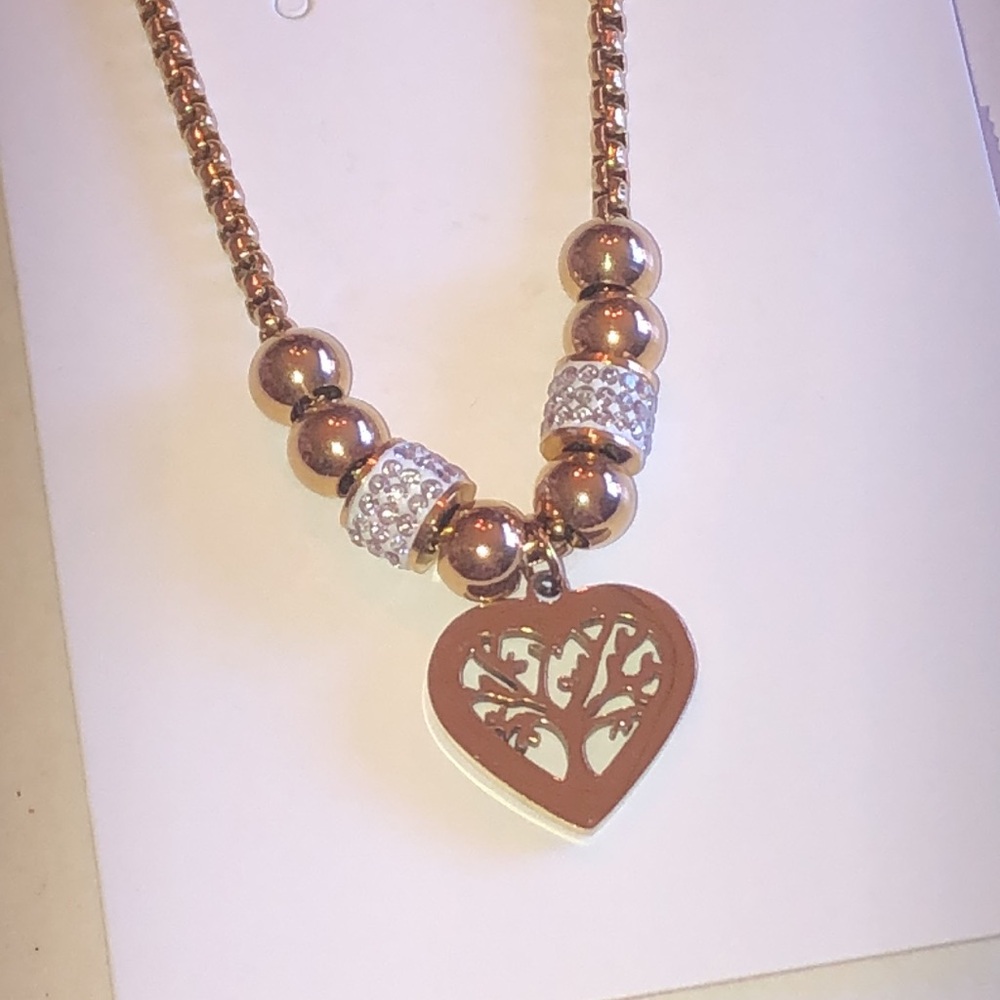 Elegant Gold Tone Rhinestone Tree of Life Necklace